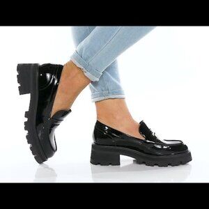 Marc Fisher Black Patent Lug Sole Loafer Size 9.5 -10